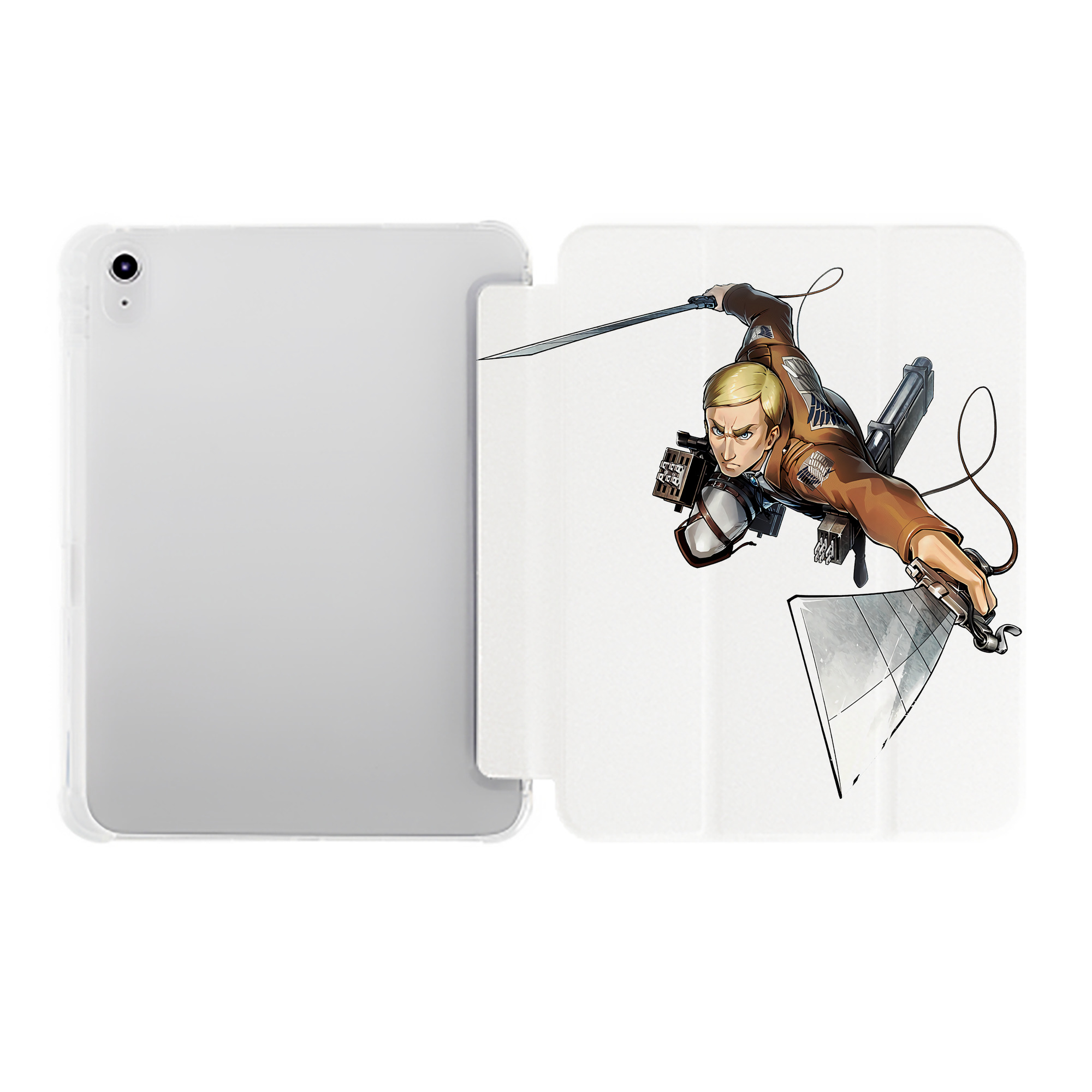 （画像用） 進撃の巨人 エルヴィン・スミス Attack on Titan Erwin Smith IPad ケース ペン収納付き 三つ折りスタンド PUレザー×シリコン 対応機種9.5/10.5/10.9インチ
